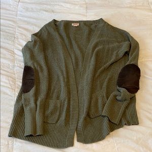 Green Cardigan with Leather Elbow Patches
